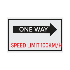 One Way Speed Limit 100 kmh warning signage vector illustration