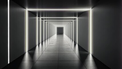 Futuristic corridor with neon lights in modern architecture, conceptual dark tunnel