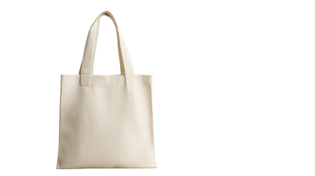 A minimalist beige tote bag isolated on a white background, perfect for shopping, everyday use or as a reusable alternative to plastic bags.