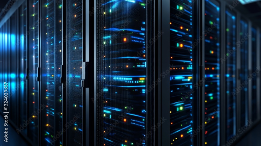 Poster server room powering the digital age look inside modern data centers and cloud infrastructure
