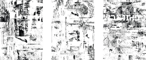 Fototapeta premium Background with glitch distorted grunge textures . grunge background texture with halftone dots, glitched shapes, textures and lines .Screen print vector background with grunge textured surface.