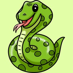 Green snake clip art cartoon character isolated on green