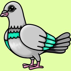 Pigeon clip art cartoon character isolated on green
