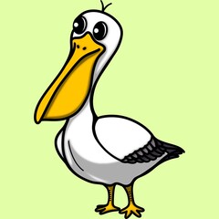 Pelican clip art cartoon character isolated on green