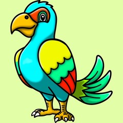 Colorful parrot clip art cartoon character isolated on green