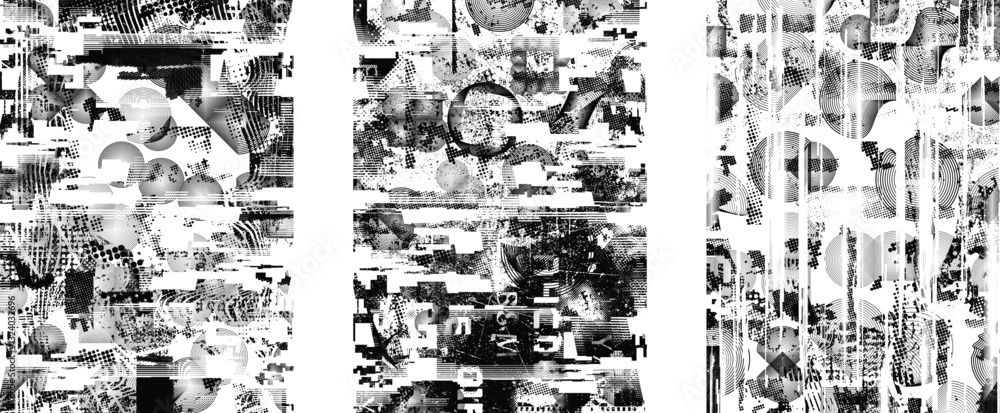 Poster background with glitch distorted grunge textures . grunge background texture with halftone dots, gli