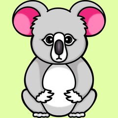 Gray koala clip art cartoon character isolated on green