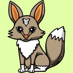 Brown fox clip art cartoon character isolated on green