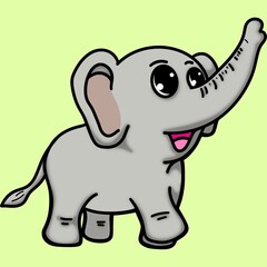 Elephant clip art cartoon character isolated on green