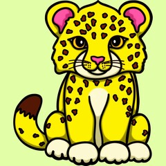 Yellow cheetah clip art cartoon character isolated on green