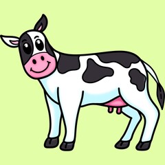 Cow clip art cartoon character isolated on green