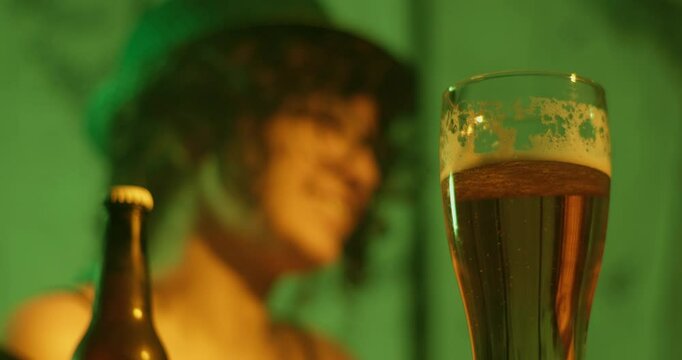 Woman Celebrating St Patrick's Day At A Bar