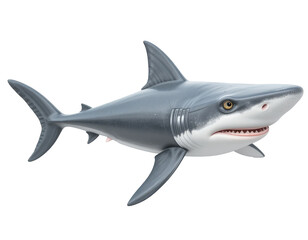 Fototapeta premium Cartoon Great White Shark Isolated on White Background Swimming Pose