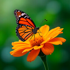 Naklejka premium Beautiful image in nature of butterfly on flower.created with the help of artificial intelligence.