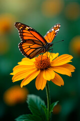 Beautiful image in nature of  butterfly on flower.created with the help of artificial intelligence.