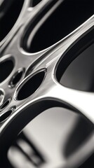 Close up view of a polished car alloy wheel with sleek design