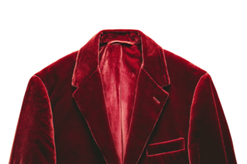 Luxurious red velvet blazer displayed against a clean white background showcasing elegance and style isolated on transparent background