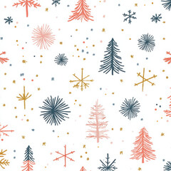 a seamless pattern christmas themed, vintage, minimalist, sparkles, very soft pastel colors with white background