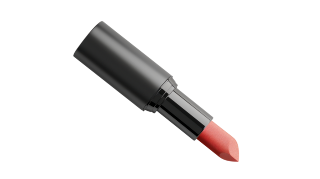 Pink lipstick showing on transparent background with grey case