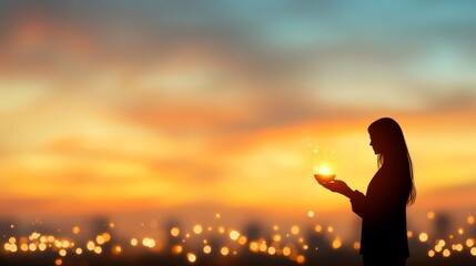 Woman holding sparkling light captivating display of festive magic and nighttime illumination