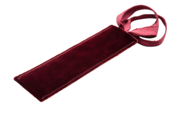 Elegant burgundy velvet bookmark with a decorative ribbon, ideal for enhancing reading moments isolated on transparent background
