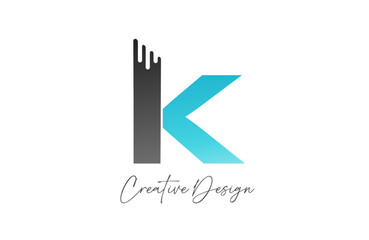 K blue grey cut letter alphabet logo icon design gradient for company or business
