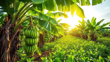 Fresh Green Banana trees, Banana Garden