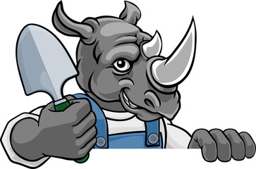 Rhino Gardener Gardening Animal Mascot