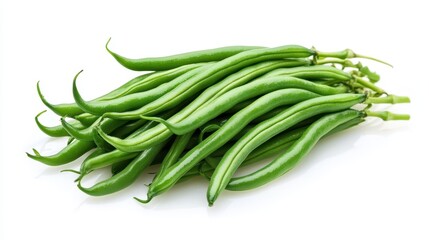 Fototapeta premium A vibrant bunch of fresh, green beans, plump and glistening, stands proudly against a pristine, transparent backdrop, showcasing their natural beauty and inviting viewers to imagine them nestled