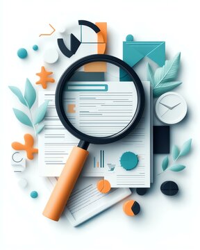 Analyzing documents with a magnifying glass.