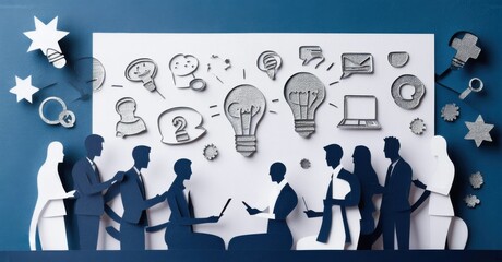 Paper cutout of digital marketing agency brainstorming new campaign ideas deep navy and bright silver symbolizing creative collaboration