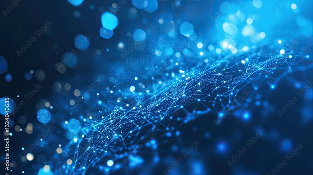 Poster cybernetic blue hexagon grid with pulsating light effects, creating a modern digital aesthetic ideal