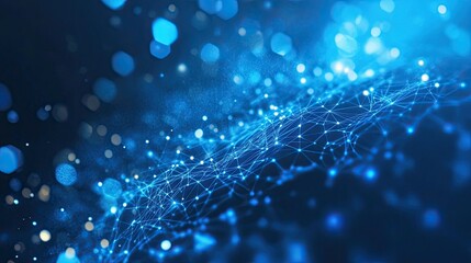 Cybernetic blue hexagon grid with pulsating light effects, creating a modern digital aesthetic ideal for AI, blockchain, and technology themes