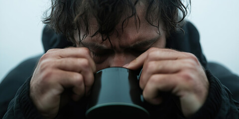 Man Drinking from Dark Mug
