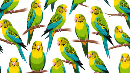 Obraz premium Budgerigar Green Bird Parrot Various Poses Cartoon Vector Character