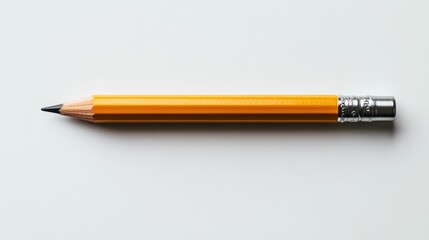 A classic yellow pencil, its barrel adorned with a hint of age, rested gracefully on a white background, its eraser gleaming beside it, ready to embrace a new creative endeavor.