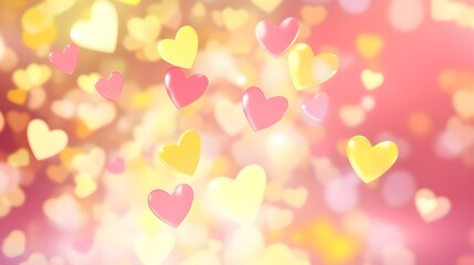 Soft Pink and Yellow Heart-Shaped Bokeh Lights.