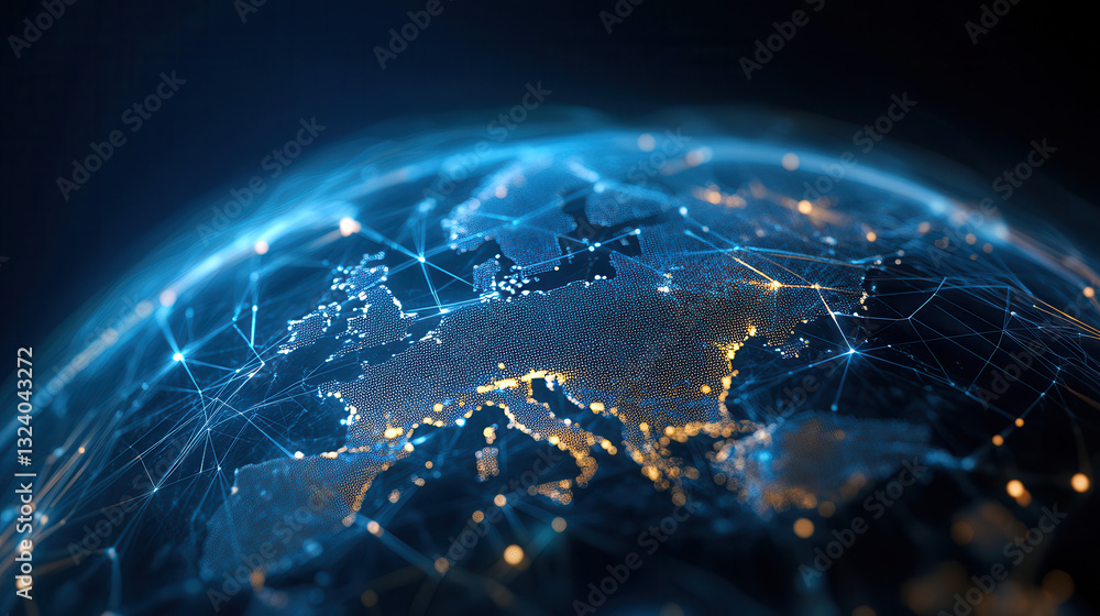 Aufkleber futuristic global data network showcasing interconnected nodes across europe, symbolizing advanced t