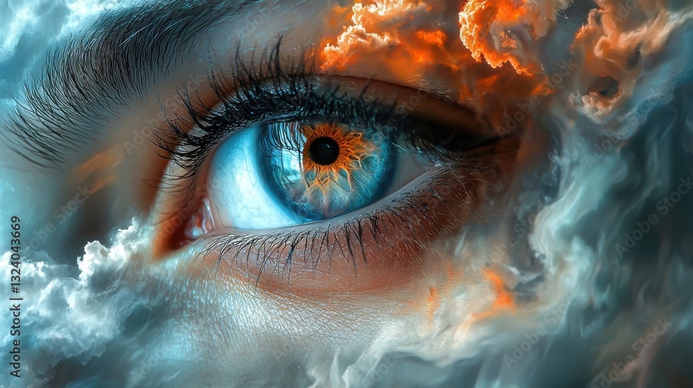 Aufkleber striking blue eye with a soft cloud in the background symbolizing vision unfolding and perception of