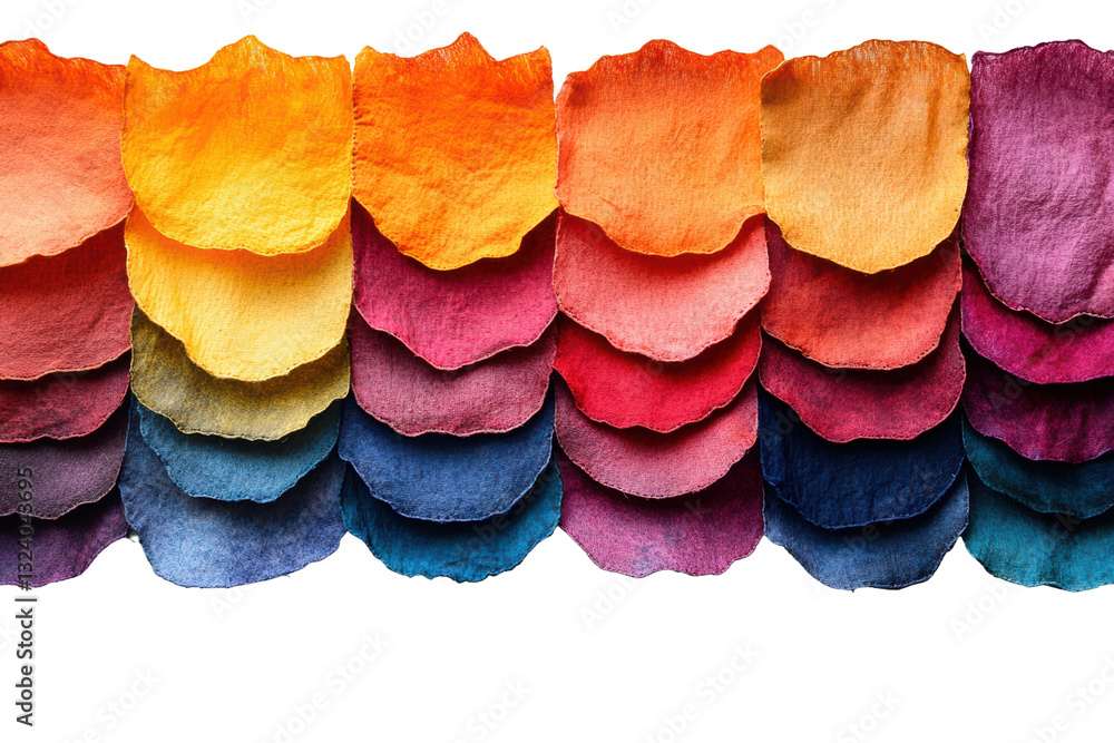 Poster A vibrant array of colorful, textured paper pieces layered in a visually striking pattern, ideal for crafts and design projects.