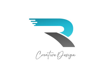 R blue grey cut letter alphabet logo icon design gradient for company or business