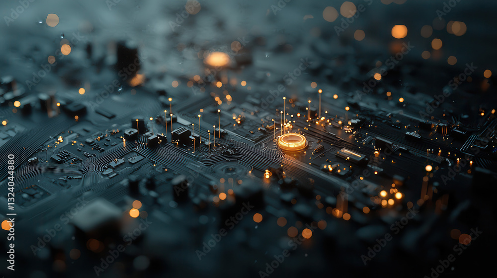 Poster modern and futuristic global data network concept with glowing circuits and lights. intricate design