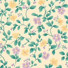 pastel yellow color, mint color, pastel purple color, small flower pattern