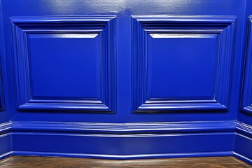 Royal blue paneled wall in an architectural interior space