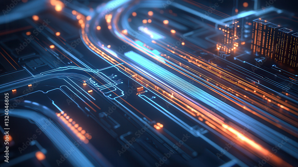 Poster sleek and modern global data network concept featuring glowing lines and circuits, symbolizing conne