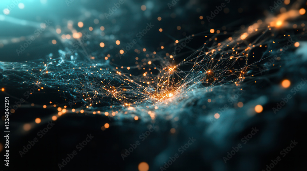 Poster sleek and modern visualization of global data network, showcasing vibrant connections and glowing no