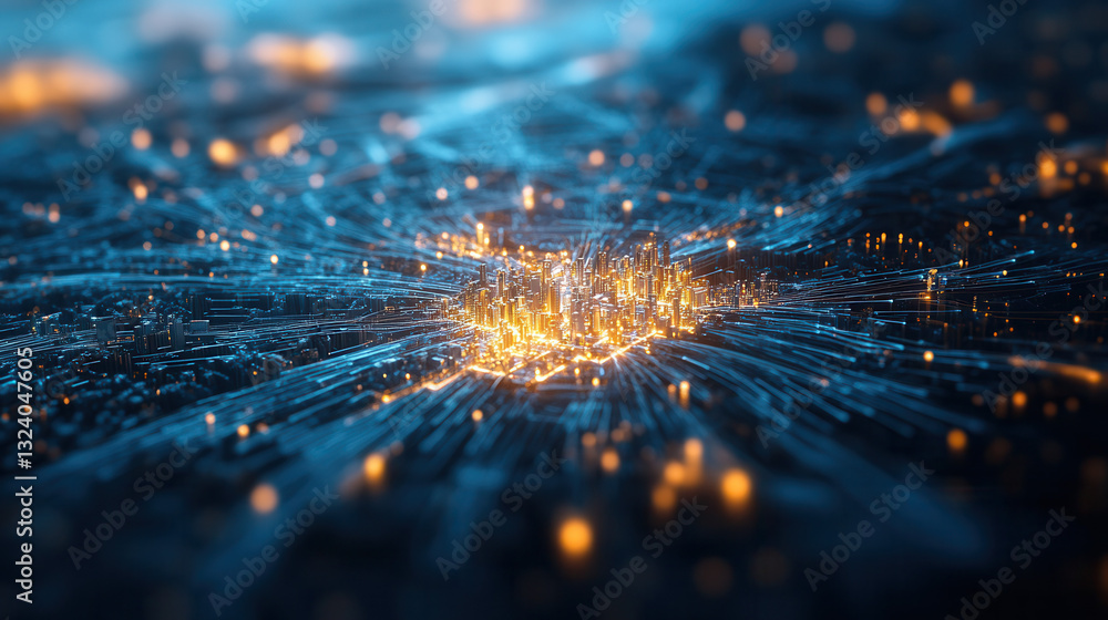 Aufkleber vibrant 3d isometric representation of global data network, showcasing interconnected nodes and glow