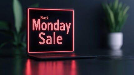 A laptop displaying a vibrant Black Monday Sale sign, perfect for promoting retail events and discounts.