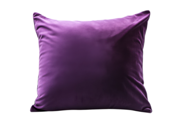 Elegant purple pillow resting on a clean surface in a minimalist setting during daylight hours isolated on transparent background