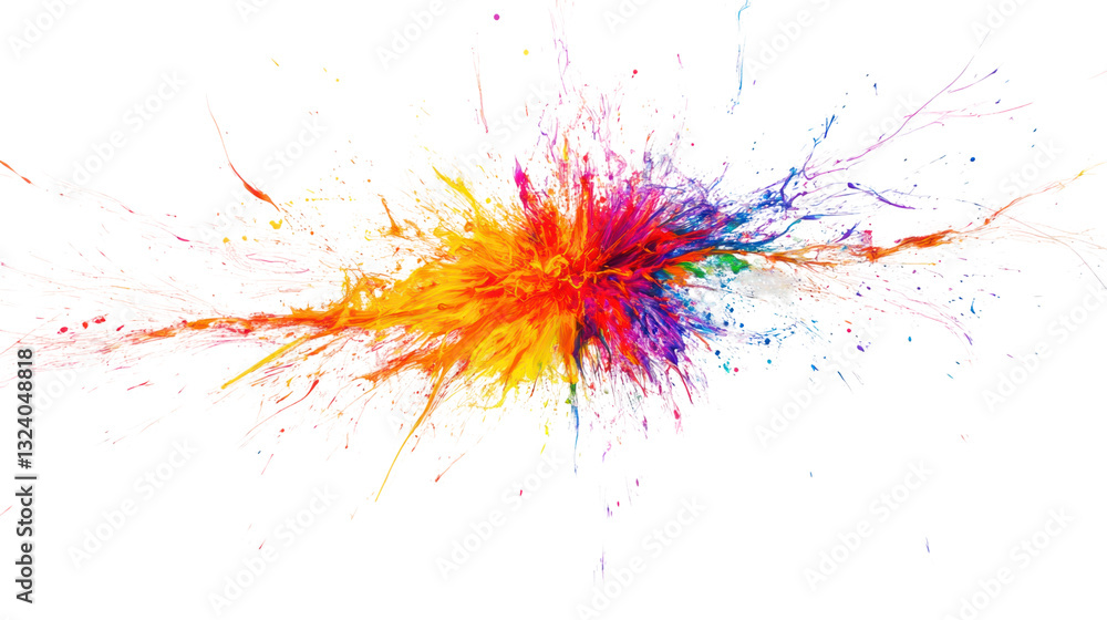Poster A vibrant explosion of colors creating a dynamic visual effect on a white isolated background. Perfect for artistic and creative projects.